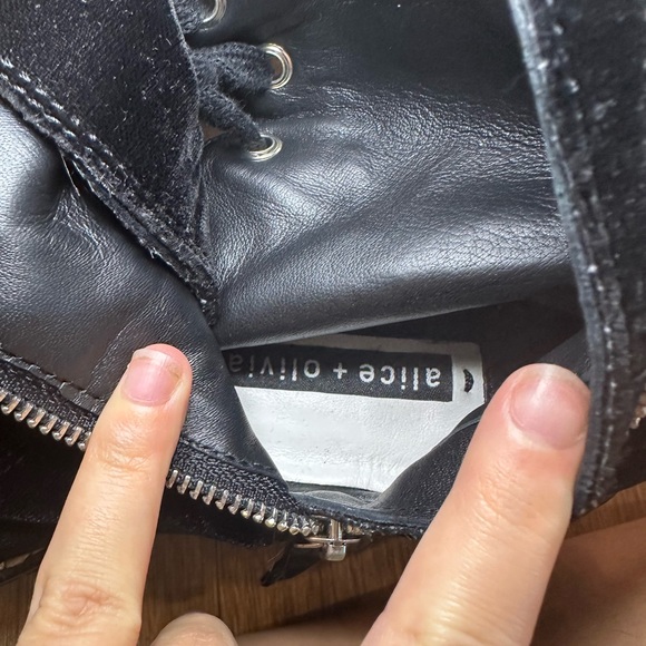 Alice and Olivia Raye Platform Velvet Lace Up Chunky Heeled Boots - Picture 9 of 11